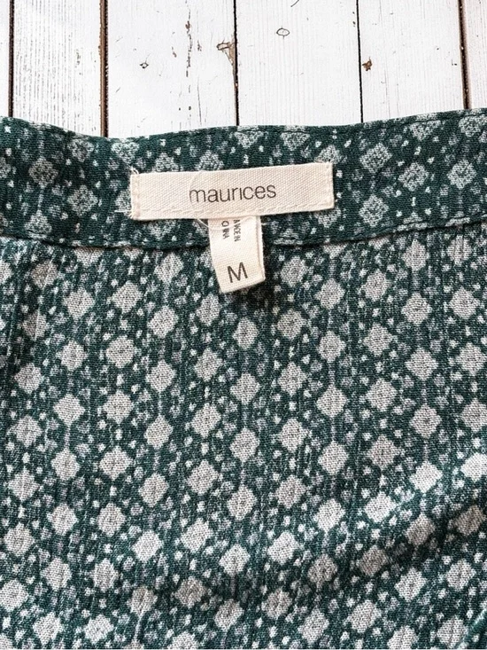 Maurices Green Boho Blouse Medium Lace Shoulder Peasant Top Flowy - Picture 3 of 9